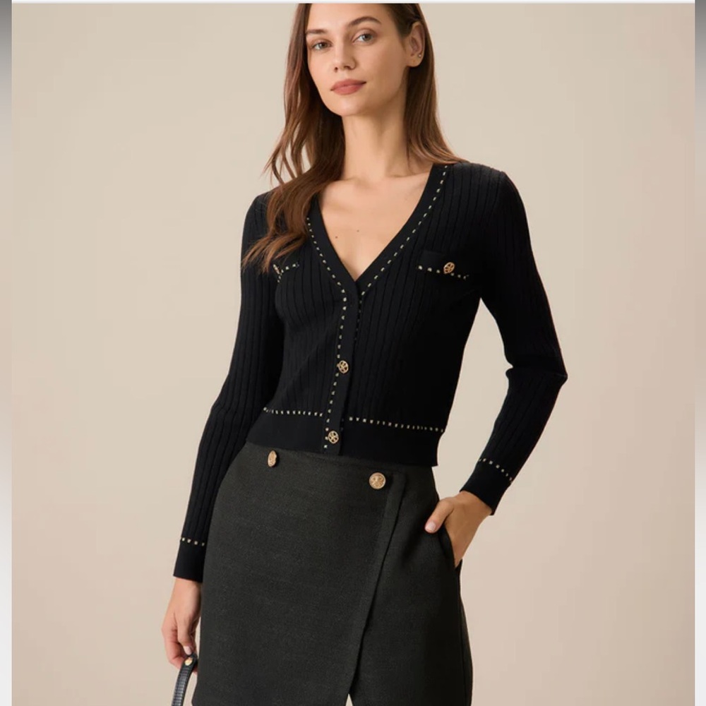 NWT RIHOAS Black Contrasting Single-Breasted Cardigan